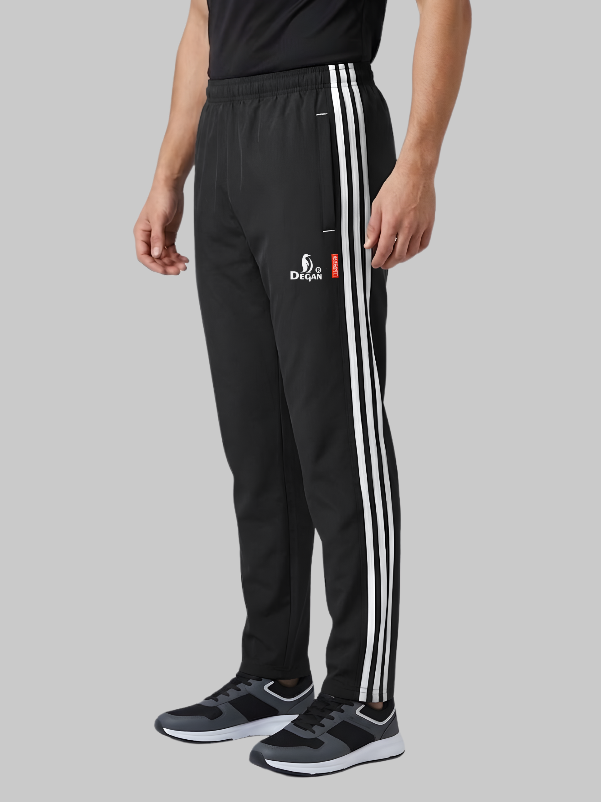 Men's sports track pant with triple side stripes and elastic waistband activewear
